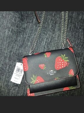 Coach Black Strawberry Print Crossbody Bag